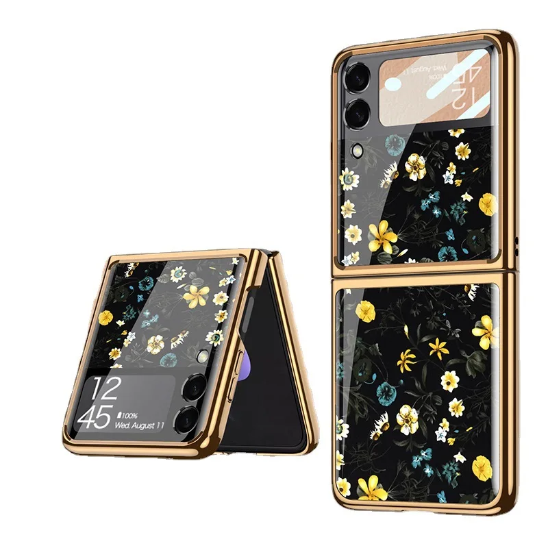 

Case For Samsung Galaxy Z flip3 5G Flower Pattern Matte Clear Cover For galaxy zflip3 Mobile Phone Cases