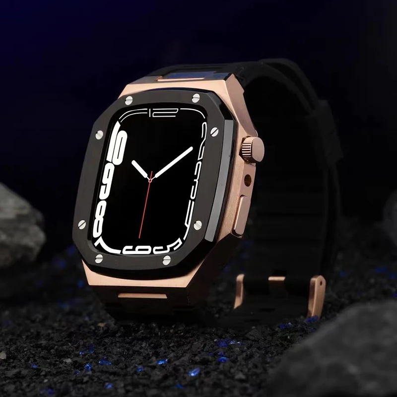 

Luxury Silicone Watch Band Case for Apple Watch Series 7 6 5 4 SE Rubber Protective Set for Iwatch Metal Cover41 44 45mm Band