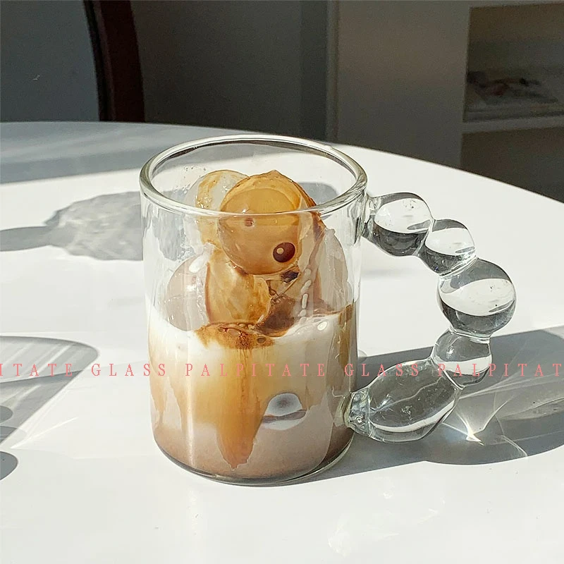 

PALPITATE Sugar Gourd Bead Handle Mark Cup Glass Heat-resistant Transparent Water Cup Creative Mugs Cute Coffee Mugs and Cups