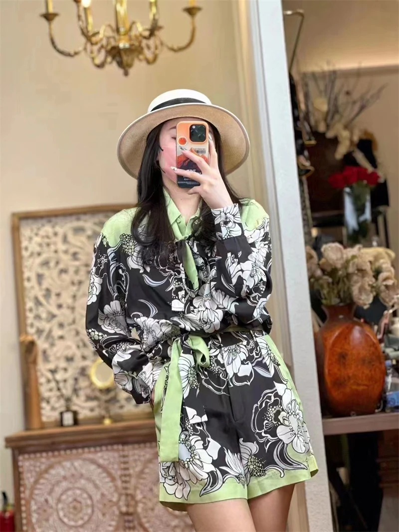 V-семейный бренд позиционирование печати двойной креп Тутовый шелк ткань летняя