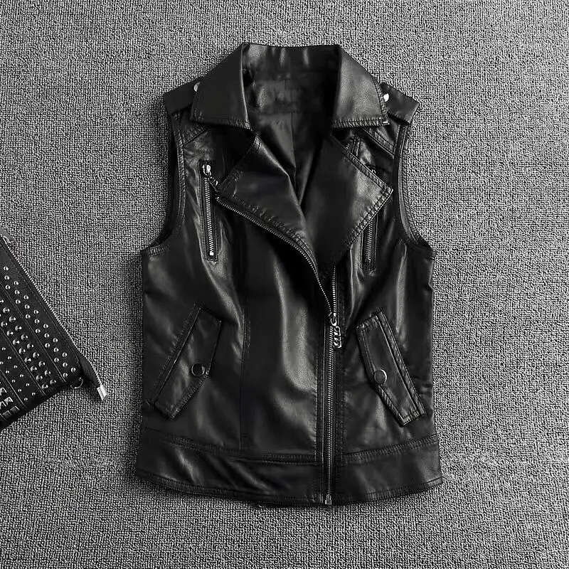 

PU Leather Vest Waistcoat Solid Women Motorcycle Vest Sleeveless Zipper Vests Tops Leather Jackets Oversized Leather Jacket