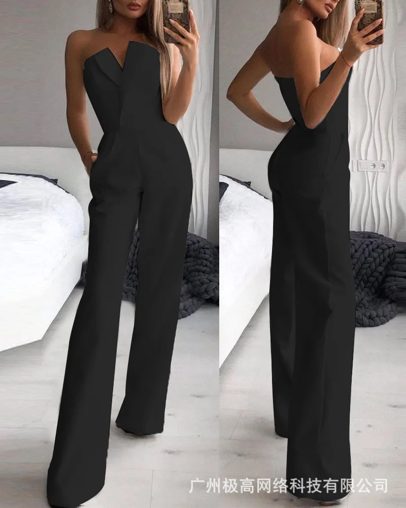 2022 Summer New Sexy Strapless Slim Office Lady Jumpsuits Elegant Sleeveless Black White Red Jumpsuit