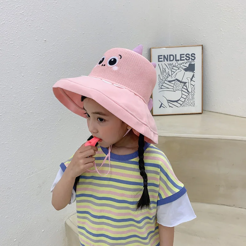Doitbest Mesh Summer Girl Bucket Hats Cartoon Dinosaur foldable Kids sun protection Cap Child Boy Outdoor Beach Fisherman Hat |