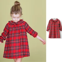 girls dress 2022 autumn red plaid long sleeved childrens dress cotton princess dress korean version skirt childrens clothing