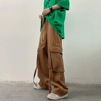 browngreen cargo pants men fashion retro pocket casual pants men japanese streetwear hip hop loose straight pants mens trousers