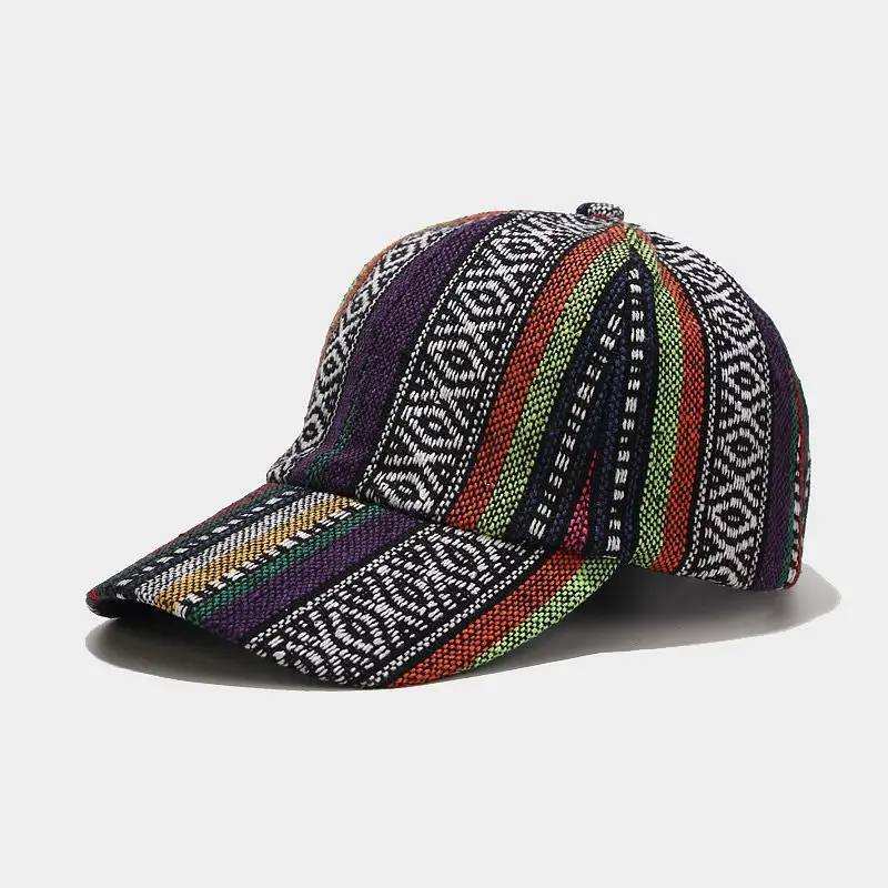 

Bohemia Style Baseball Cap Women Retro Striped Sun Hat Men Ethnic Style Outdoor Travel Streetwear Hip Hop Trucker Hat Adjustable
