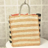 women handbags designer double side beach bags for women 2022 fashion color striped straw bag shoulder bag bohemian shopper tote