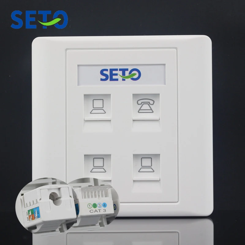 SeTo 86 Тип Три сети Lan Gigabit RJ45 Cat6 + один телефон RJ11 Cat3 настенная пластина розетка Keystone