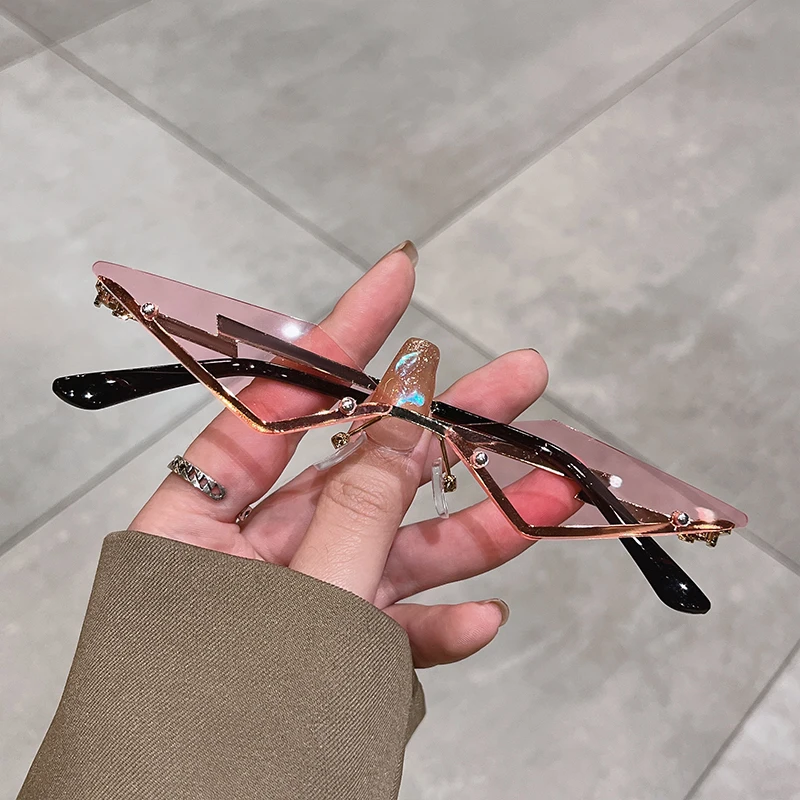 

Metal Sunglasses Women 2022 Rimless Rectangle Colorful Trendy Popular Male Female Shades Luxury Brand Designer UV400 Eyewear