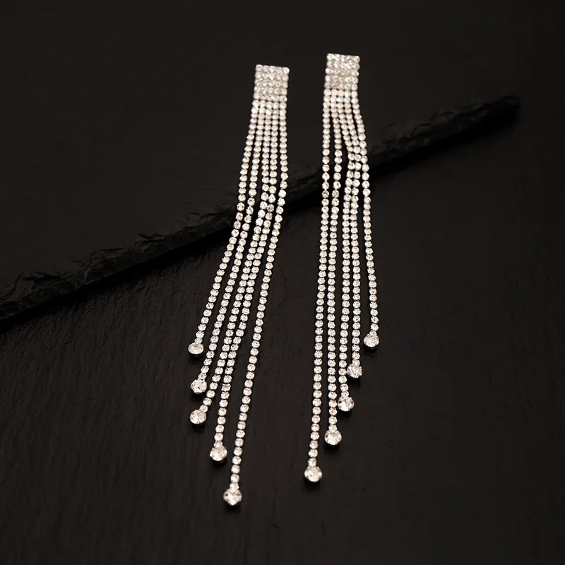 

Korean blogger's new extra long zircon tassel earrings chic women party dinner elegant waterdrop fashion jewelry