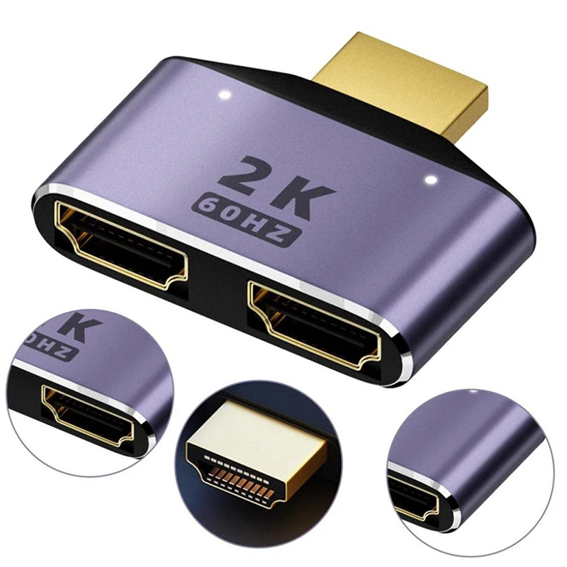 HDMI-compatible Adapter HD 2K Dual Output Splitter Monitor 1 To 2 Way Male To Dual Female Converter