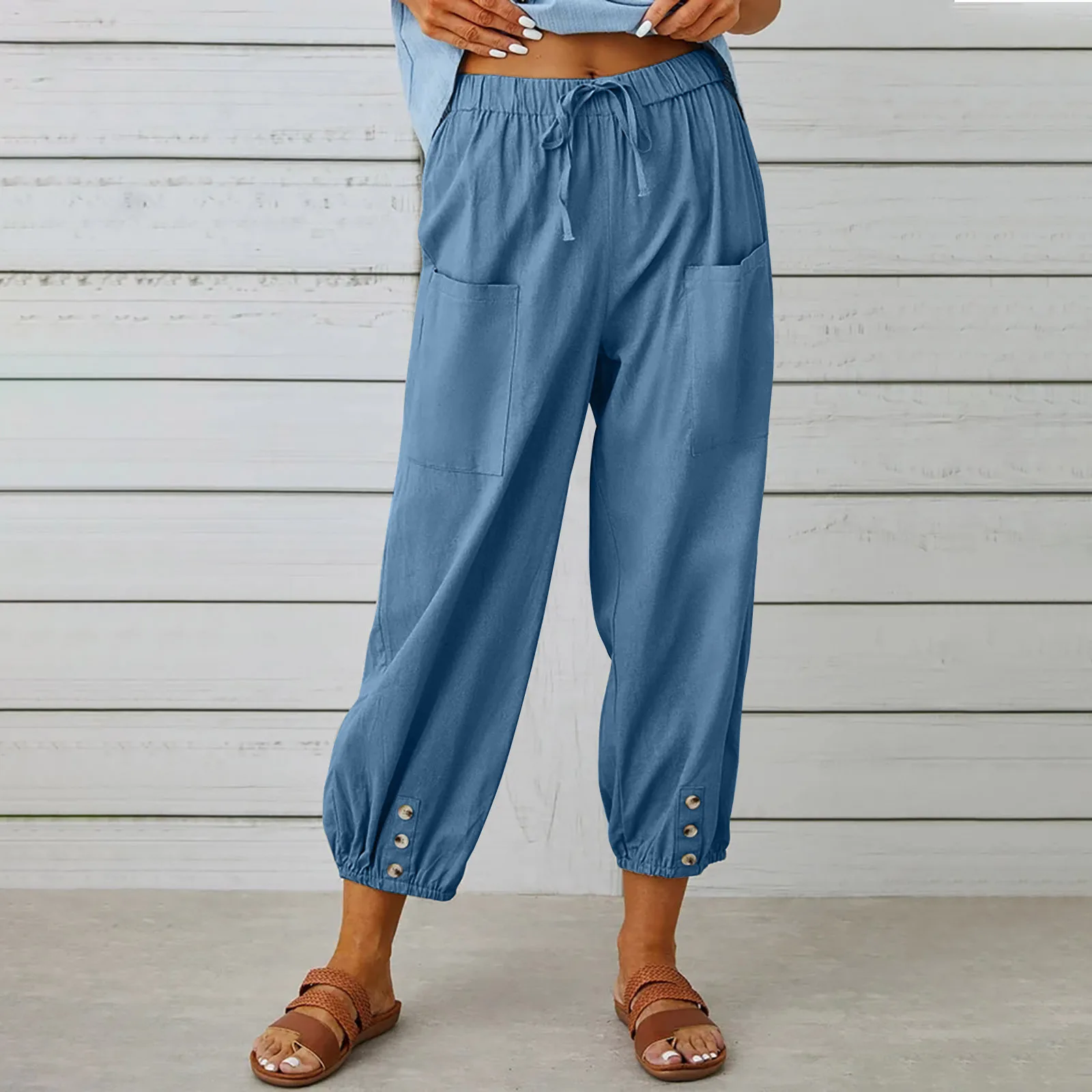 2023 Fashion Harajuku Cotton Linen Pants For Women Loose Casual Color Women Harem Pants Plus Size Capri Women's Summer Trouser