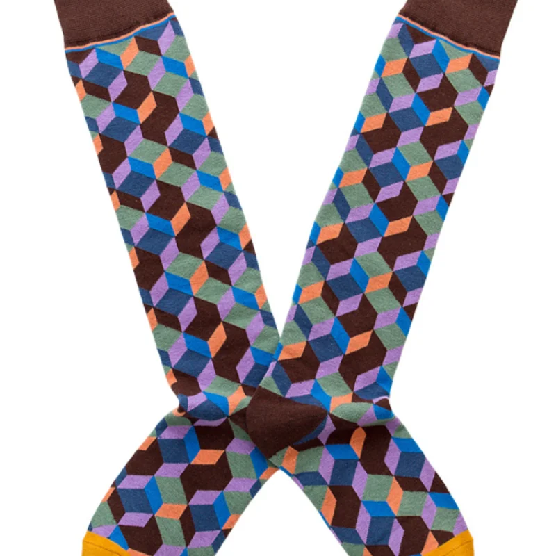 Socks Women's High Tube Calf Knee-length Socks Retro Illustration Art Abstract Street Autumn and Winter Cotton Socks High Sock