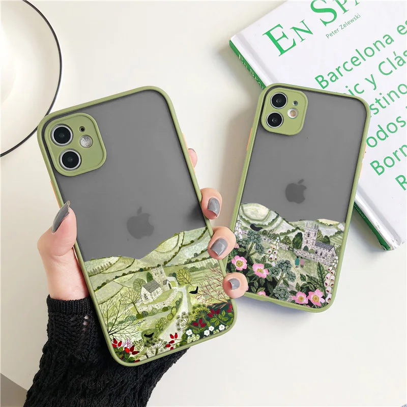 

Retro Rural Scenery Painted Phone Case For iphone X XS XR Idyllic Hard Cover For iPhone 7 8 Plus SE2 14 12 13 11 Pro MAX Shells