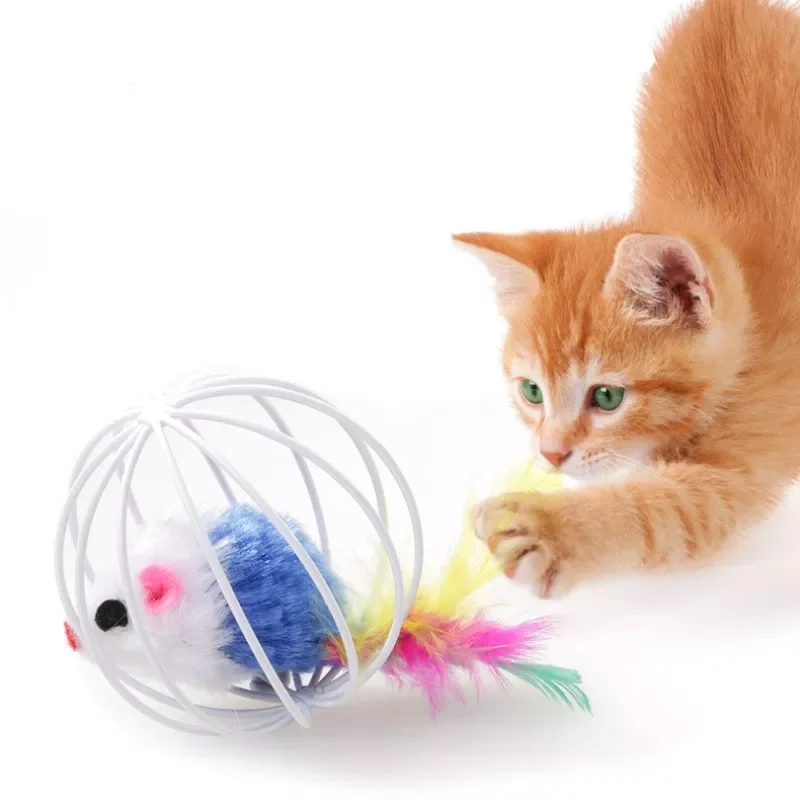 

2023NEW Toy Iron Cage Mouse Feather Plush Mouse Cat Toys Interactive Kitten Playing Funny Mice Mouse Toys for Cats Pet Animals