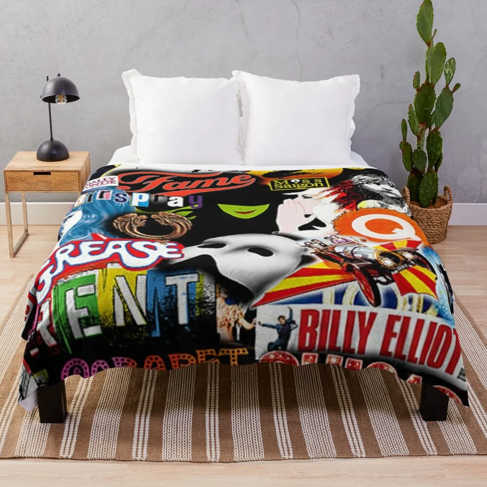 

Broadway Musical Collage Throw Blanket thin blanket large fluffy plaid double-sided blanket cotton knit blanket