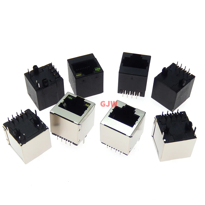 Купи 10PCS RJ45 Vertical 180 degree Network Socket With Shield and Lamp Network Cable Interface 5224-8p8c in-line Connector за 79 рублей в магазине AliExpress