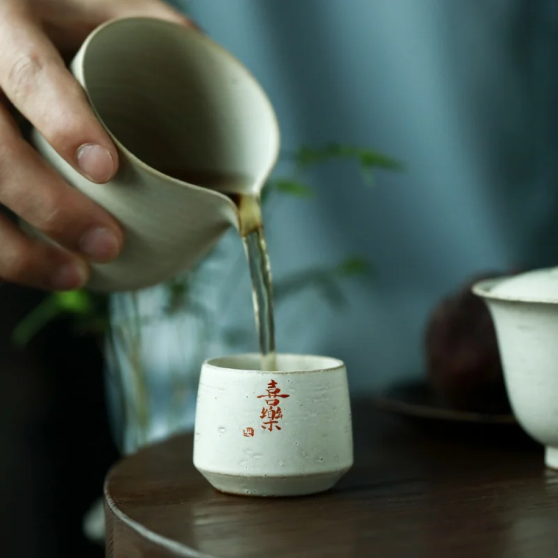 Jingdezhen Japanese Style Pink Drawing Series Glazed Calligraphy Hand Painted Ceramic Tea Ware Tea Cup Master Cup Tea-Soaked Cra