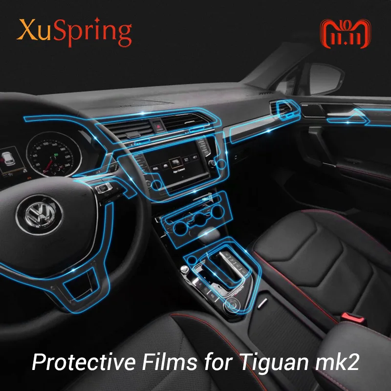

For VW Tiguan 2017 2018 2019 2020 2021 MK2 Car Protective TPU Film Interior Coverage Sticker Trim Bright Repair Membrane Styling