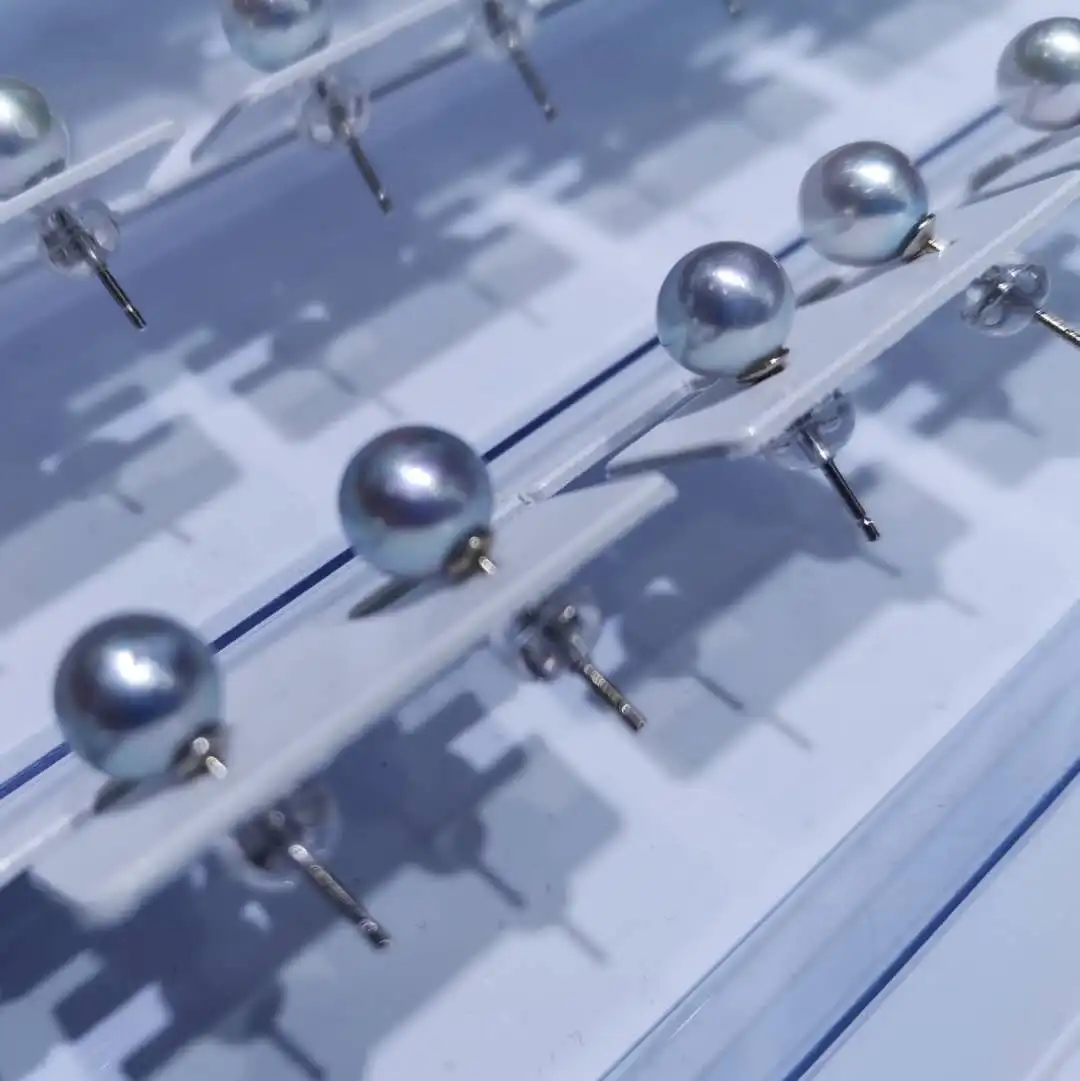 

Серьги из стерлингового серебра 7-8 мм, неидеально круглые серые, с жемчугом akoya, 10 пар