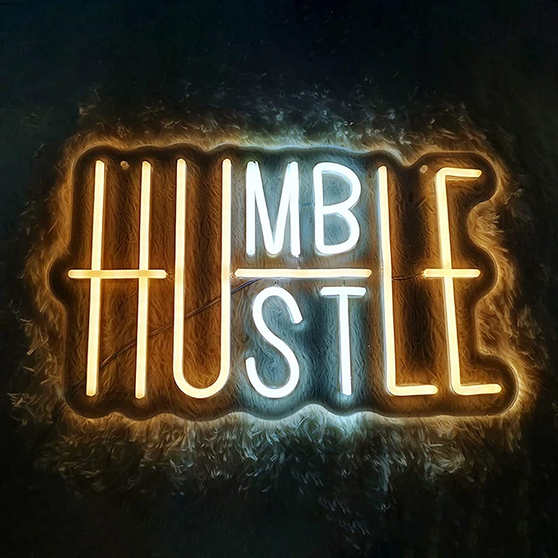 Hustle LED Neon Sign for Wall Decor Humble LED Neon Lights Party Decorations USB Powered Switch LED Neon Lights for Gym Room