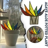 creative mini acrylic aloe potted plant stained glass colorful artificial fake agave home garden decoration ornament garden