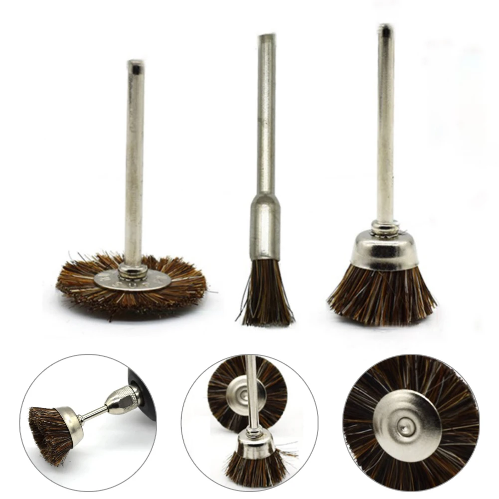 

3pc Horse Hair Line Wire Brush Set Rotary Tool Cleaning Polishing Hobby Drill For Metal/alloy/ceramic Tile/fiberglass And Wood