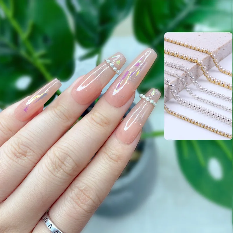 

Японская металлическая жемчужная цепочка 3D 2022, украшения для дизайна ногтей, сплав золота/серебра, цепочка длиной 25 см, аксессуары для дизай...