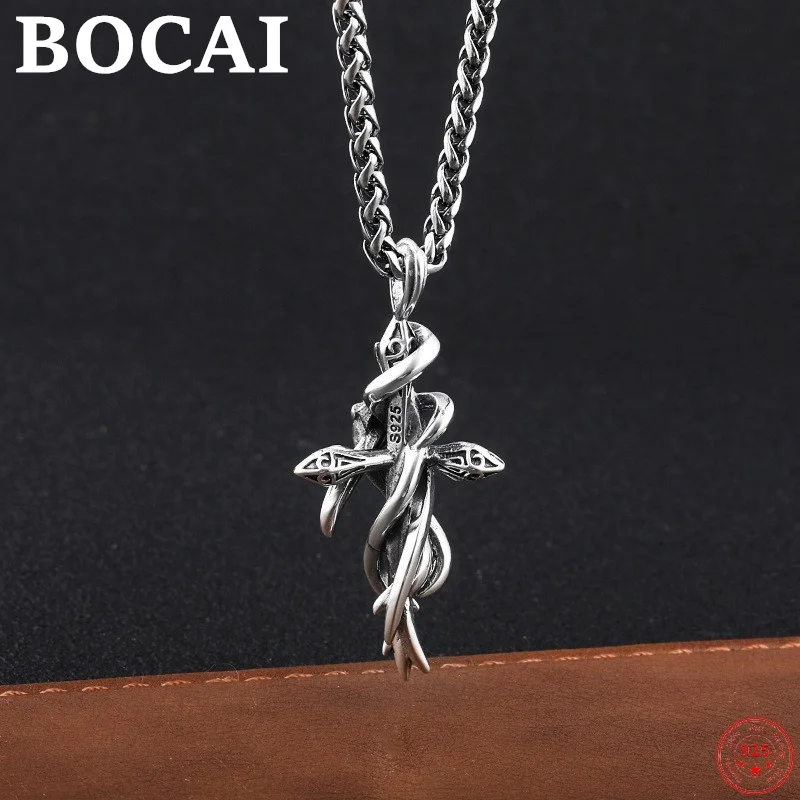 

Подвески BOCAI из серебра 2022 пробы, новинка, Модный Крест вечной лозы, твердый серебристый амулет, ювелирные изделия для женщин и мужчин