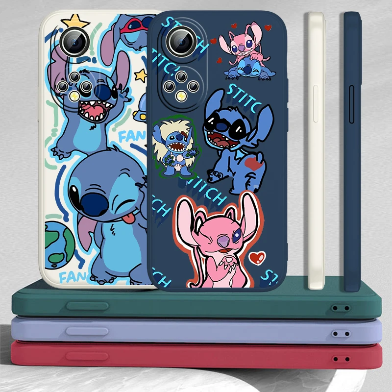 

Lilo & Stitch Cartoon Disney Phone Case For Huawei Honor 60 SE 50 30S 20 20E 10X 10i 9X 9C 9S 8A Liquid Rope Funda Cover Soft