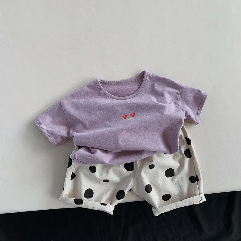 RiniLucia Children's Summer T-shirt O Neck Short-Sleeved Casual Purple Clothes Comfortable Top Fashion Cotton Kids Clothing