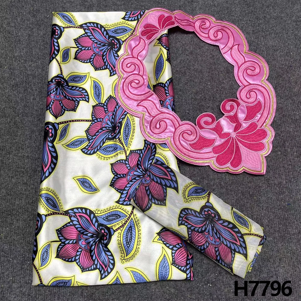 

Ткань из Анкары, Африканский Принт из натурального воска, 2022 шелк, атласная ткань, 4 ярда для платья, 2 ярда, шифон с воротником для вечернего п...