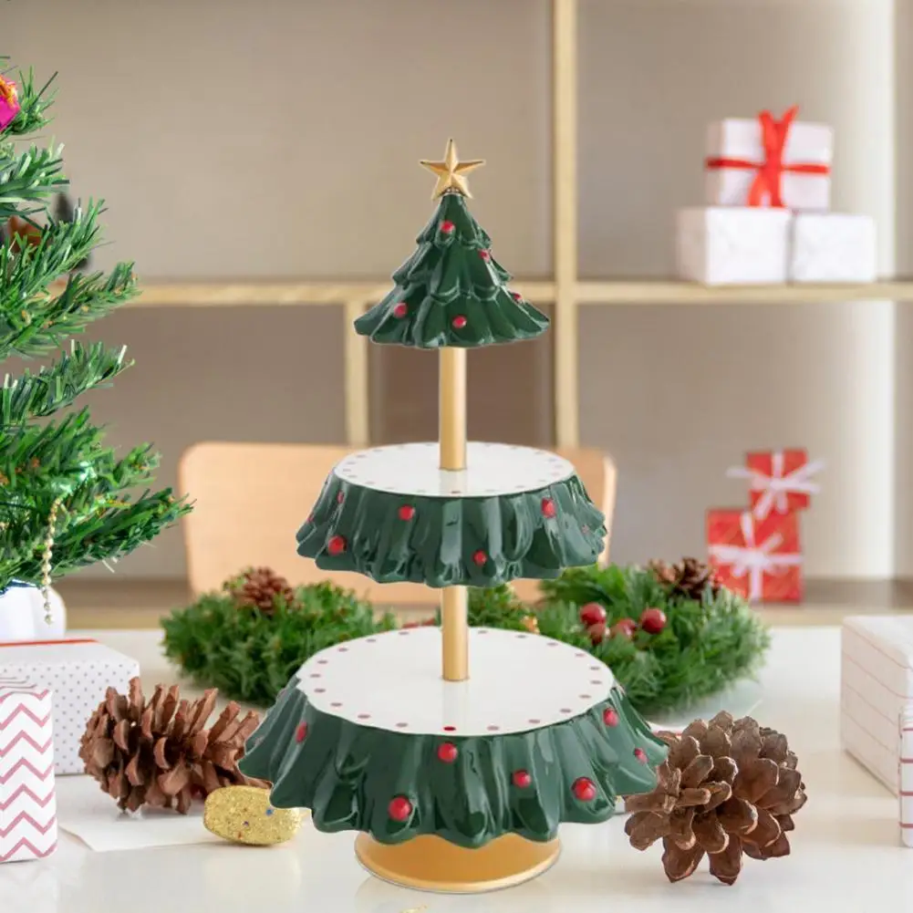 

Cupcake Holder Dual Layers Realistic Looking Wood Christmas Tree Shaped Snack Holder Party Decor for Home