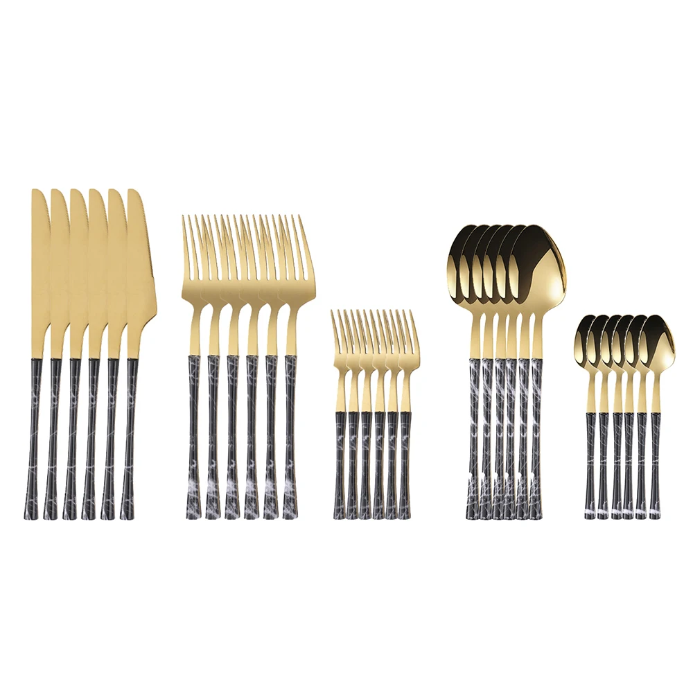 

30Pcs Stainless Steel Cutlery Set Marbling Handle Dinnerware Knife Coffee Spoon Fork Dinner Western Food Tableware Silverware