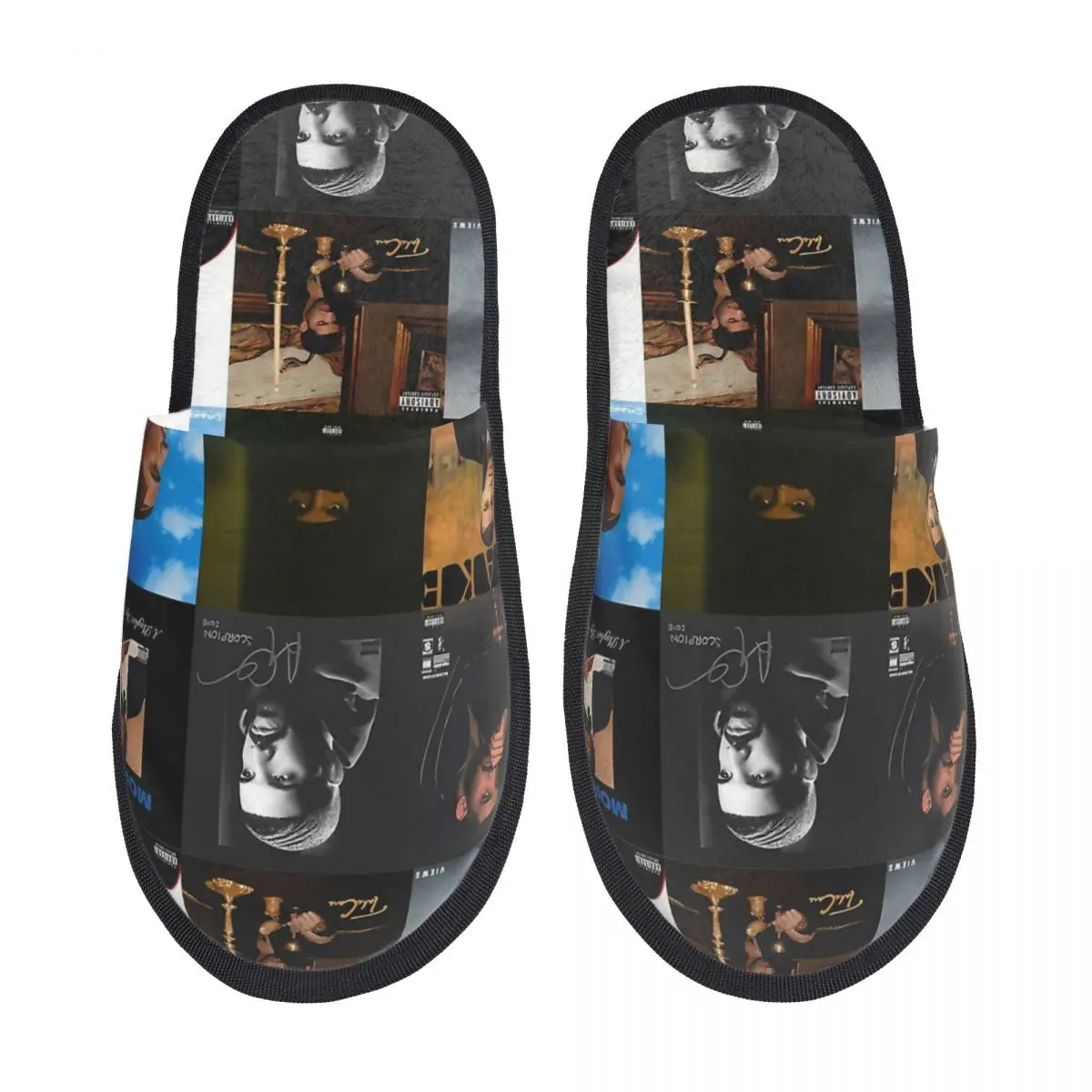 Тапки хлопковые в винтажном стиле с музыкальным рисунком Дрейка домашние