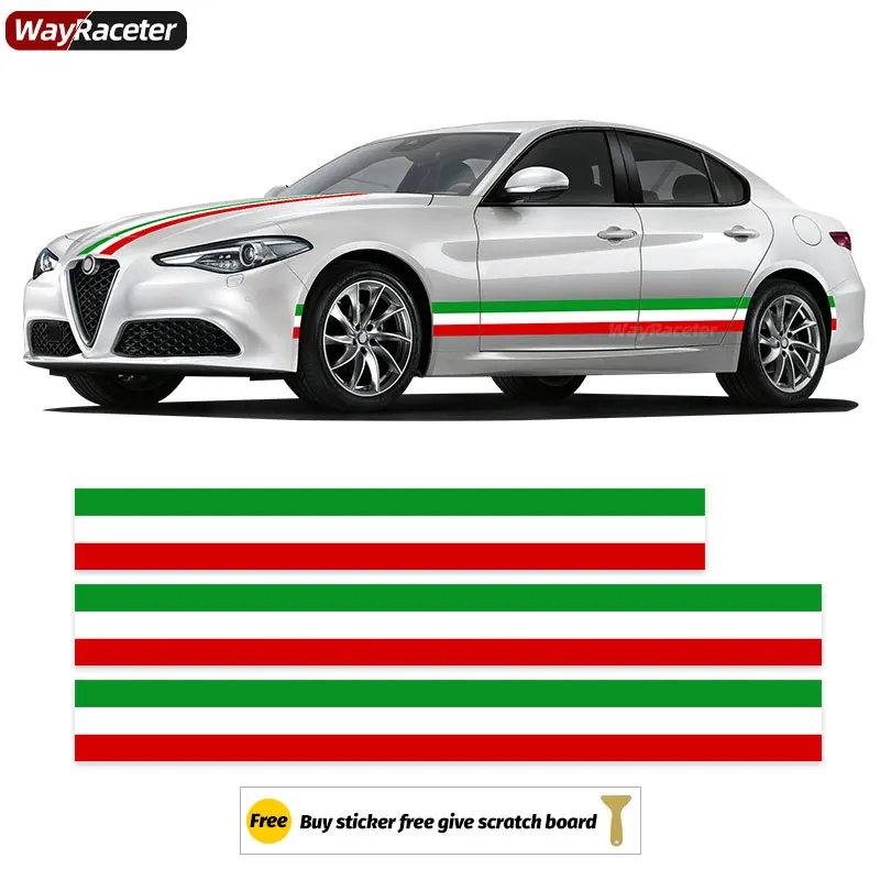 

3 Pcs Side Stripes Skirt Sticker Italy Style Car Hood Body DIY Decal For Alfa Romeo Stelvio Giulia 159 147 4C Mito 166 156