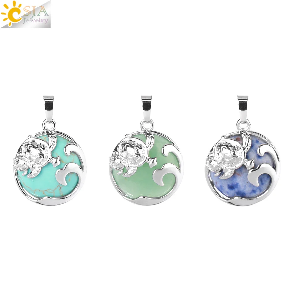 CSJA Подвеска из натурального кристалла с двумя черепашками, Круглые Подвески для изготовления ювелирных украшений DIY, ожерелье для мужчин и женщин H072