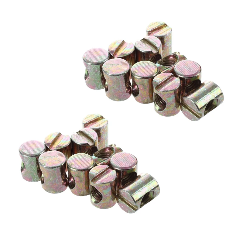 

20Pcs M6 Barrel Bolts Cross Dowel Slotted Furniture Nut For Beds Crib Chairs