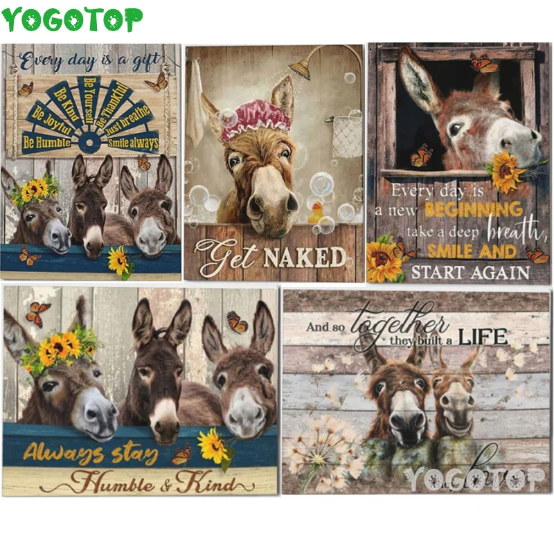 

Набор для алмазной вышивки «сделай сам», полная мозаика в виде осла для ванной комнаты, забавные животные, декор для фермы, алмазная вышивка, домашний декор YY5638