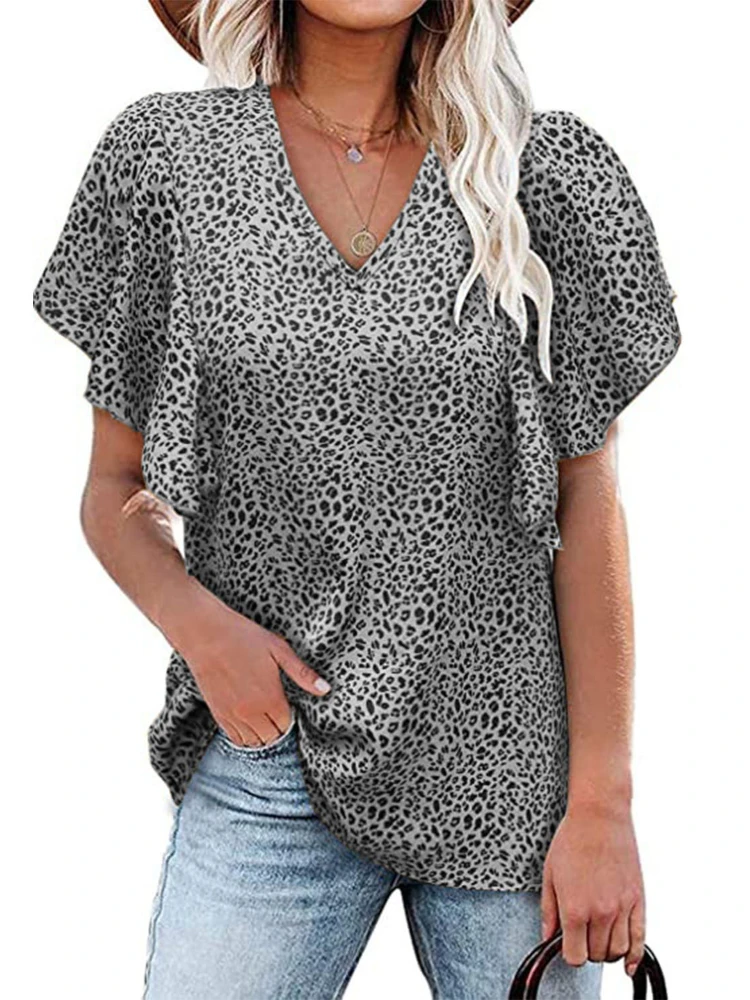 

Women Clothing Blouses Oversized V neck Fashion Summer Clothes Short Sleeve Printed Shirts Ladies Tops Blouse 2022 Blusas Mujer