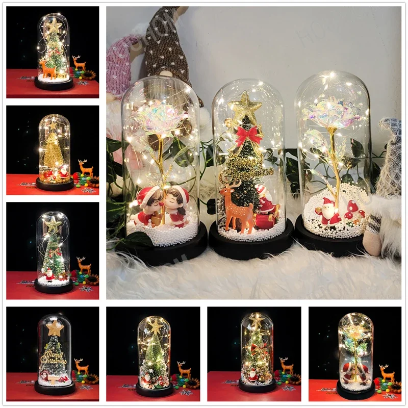 

Christmas Decoration for Home Eternal Rose LED Light Foil Flower Christmas Ornaments Wedding Decor Happy New Year 2024 Xmas 2023