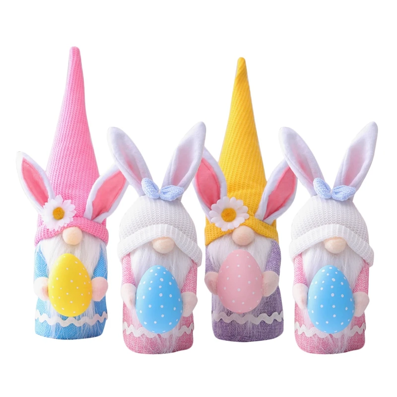

4PCS Easter Bunny Gnome Easter Bunny Doll Easter Rabbit Ornaments Faceless Spring Gnomes Plush Rabbit Toys (Holding Egg)