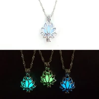 luminous glowing in the dark moon lotus flower shaped pendant light in the night necklace for women prayer buddhism jewelry