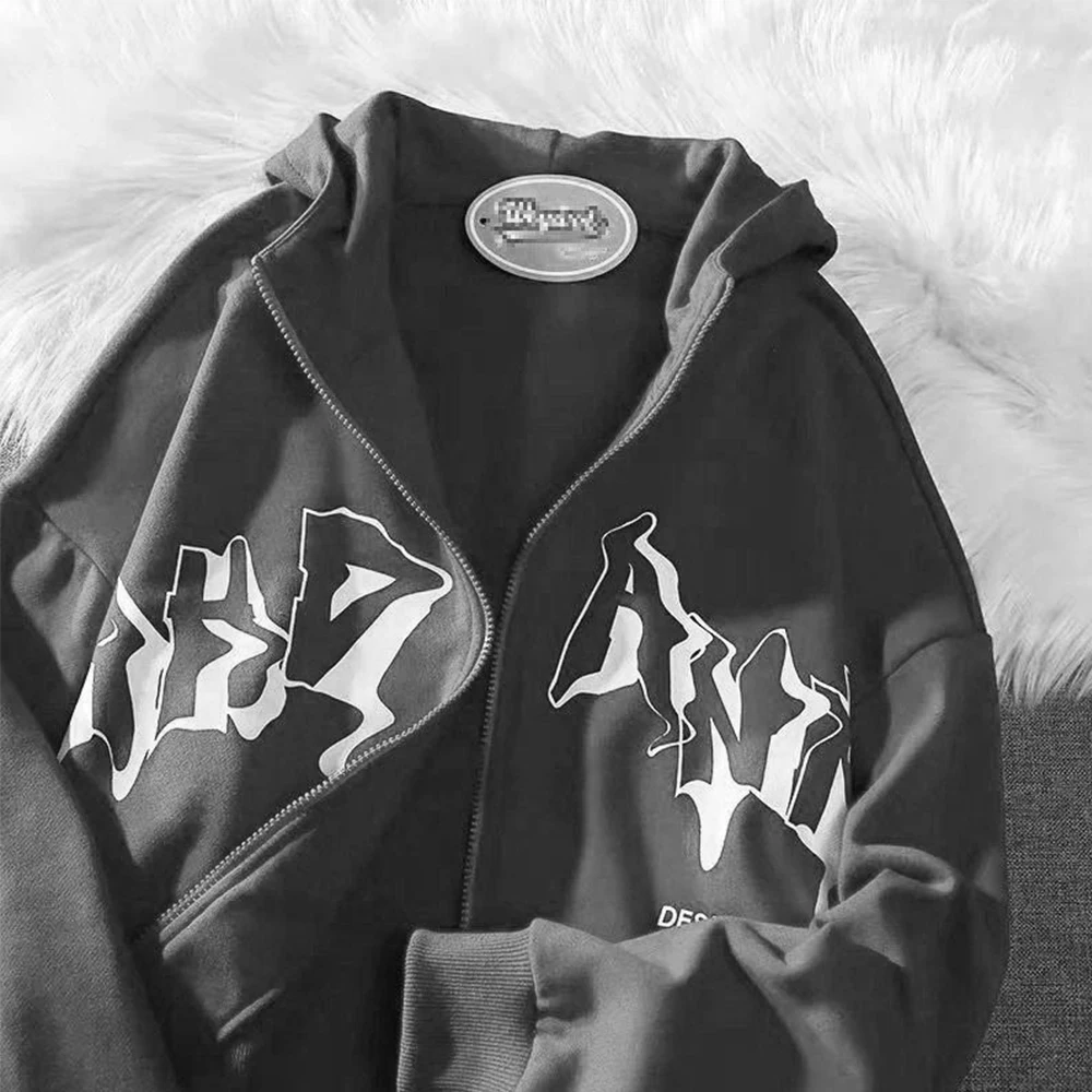 

Новинка, худи в стиле Харадзюку с надписью в готическом стиле, осенне-зимний кардиган на молнии, Повседневная Женская одежда оверсайз