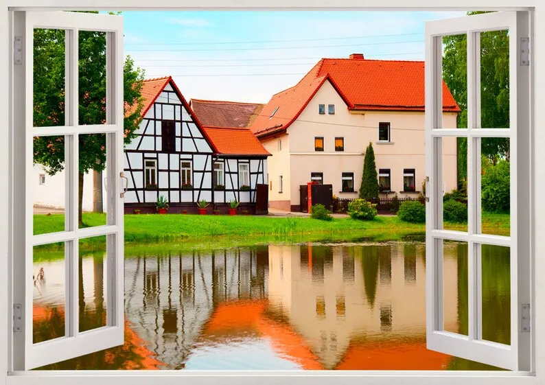 

Настенная 3D наклейка для озера, Настенная Наклейка для окна, пруда для украшения спальни, Большой Настенный декор для дерева, реки, неба для детской комнаты