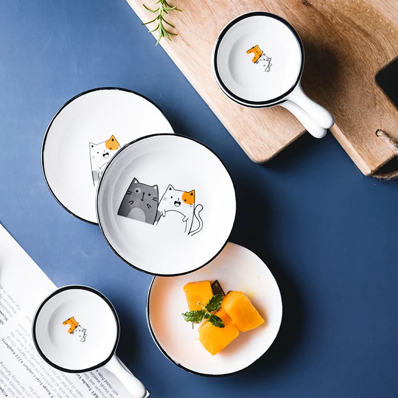 

1pc Cute Cat Ceramic Seasoning Dish Creative Kitchen Household Dipping Plate Creative Vinegar Soy Snack Dishes Small Sauce Bowl