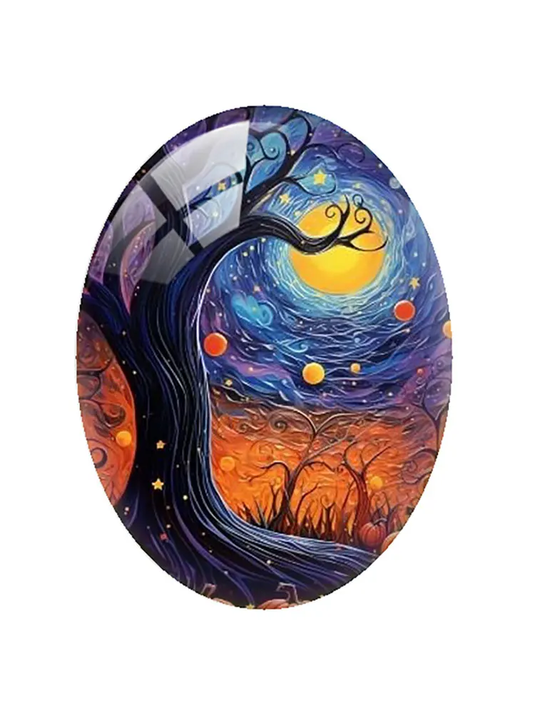 10 шт./лот Хэллоуин ночной охотничий дом ведьма Кот Овальный фото стекло кабошон с