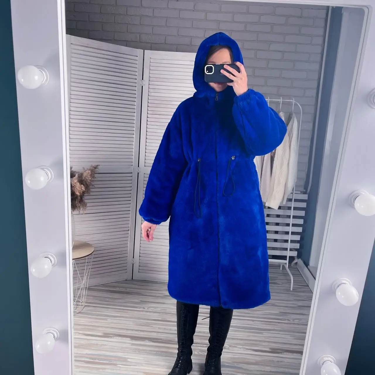

Mingmingxi Store Winter Long Oversized Warm Thick Blue Fluffy Faux Fur Coat Women Hooded 2022 Loose Casual Korean Style Fashion