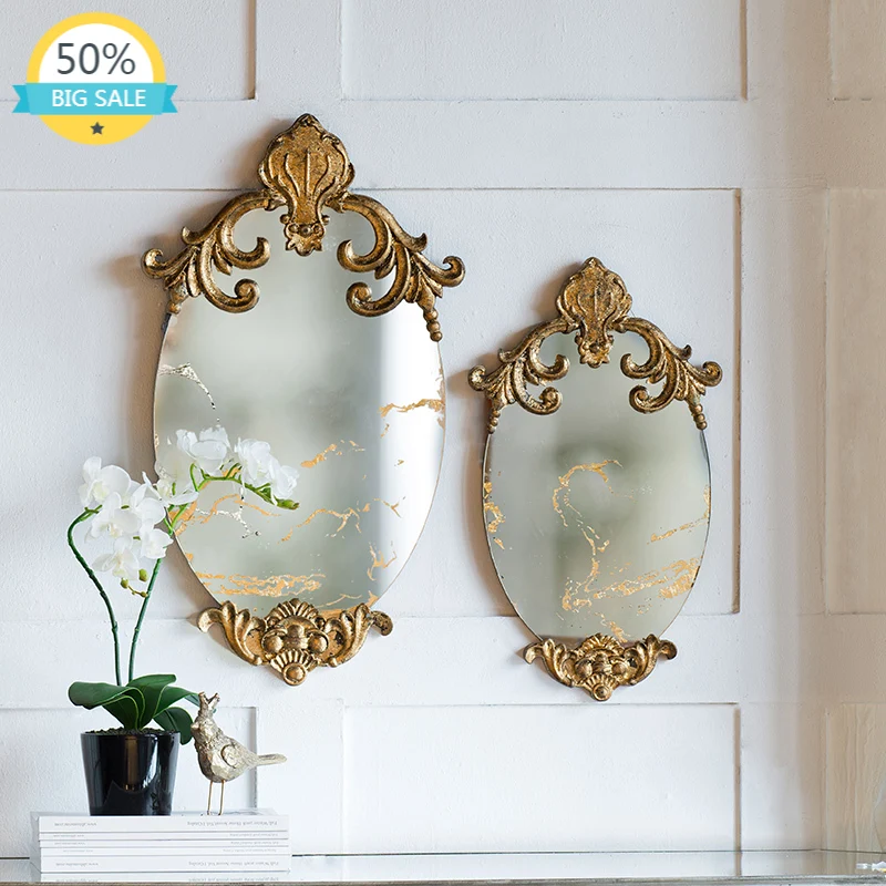 

Gold Luxury Bedroom Mirror Wall Vintage Nordic Retro Design Antique Fram Bath Mirrors Vanity Miroir Mural Aesthetic Room Decor