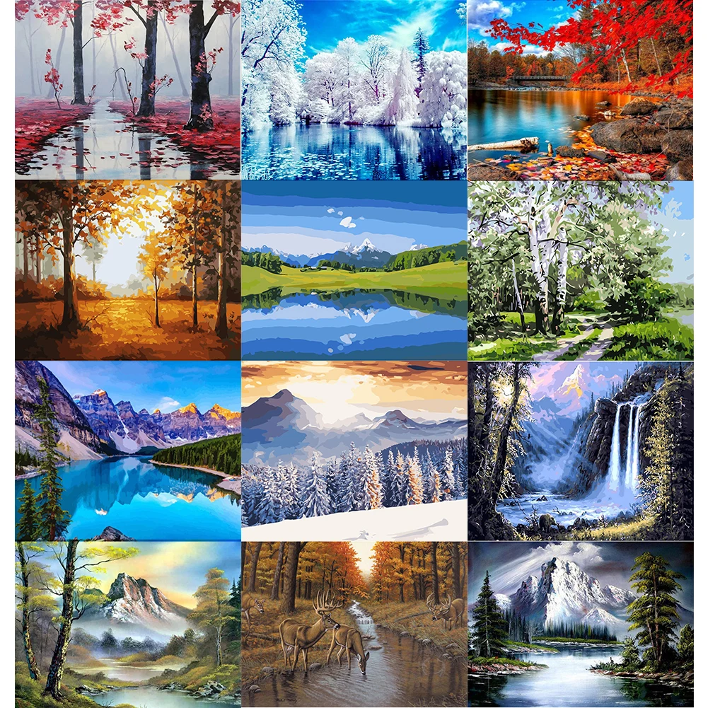 

Landscape Oil Paint by Numbers Kits Canvas DIY Picture Hand Painted Wall Art Craft Living Room Home Ornaments Birthday Gift